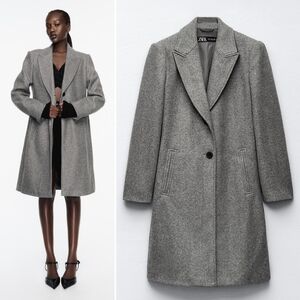 NWT, ZARA, Grey Soft Fitted Coat With Button Front